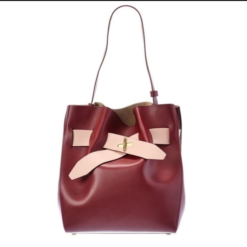 ZAC Zac Posen Burgundy and Blush Leather Shoulder Bag